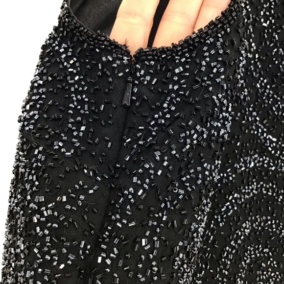 Scala Vintage Silk Beaded Sleeveless Shell Top Black Party Evening Size L - Picture 7 of 8